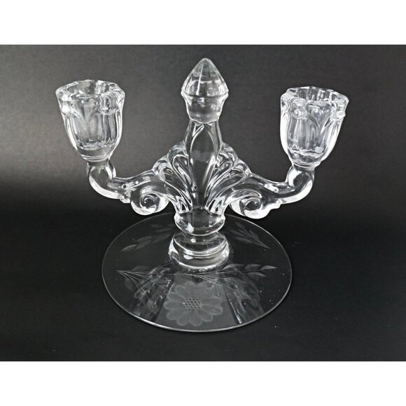 6 Curated Vintage Clear Candlestick Holders Single & Double - Picture 6 of 7